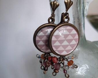 Erdige Farben Glas Cabochon Ohrringe - geometrische Messing