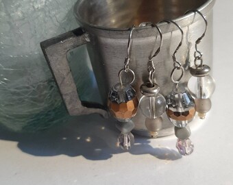 Silver Ice - set of 2 glass mini earrings on Sterling Silver