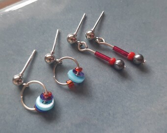 Blaue & rote Ohrringe, 2er SET für 40 cm Puppen