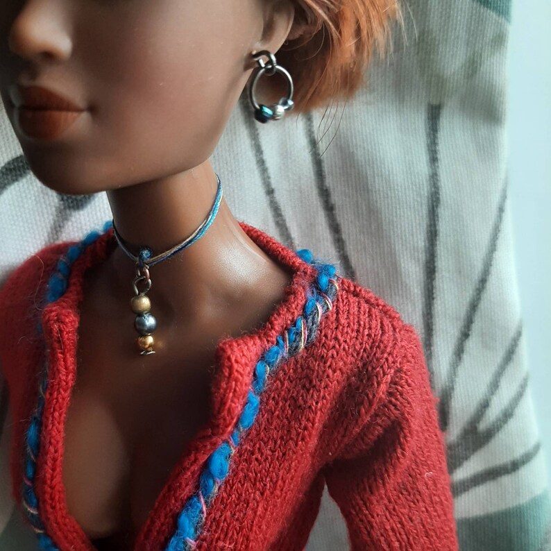 Jewellery SET in Copper and Indigo pendant necklace and earrings for 1:6 and 16 dolls image 7