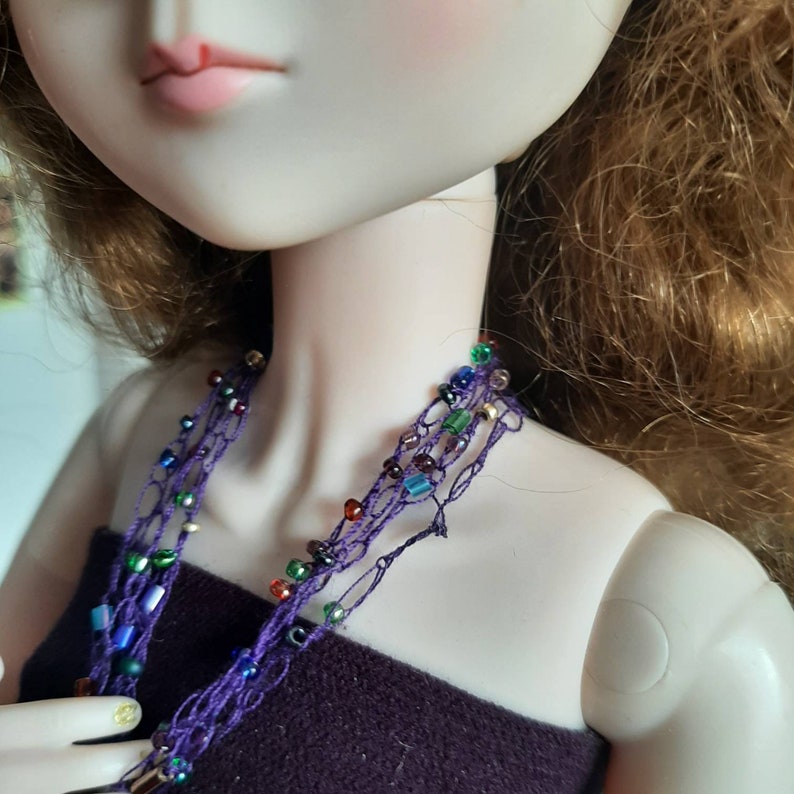 Versatile Violet Beaded Necklace for BJD 13 scale 22inch image 1