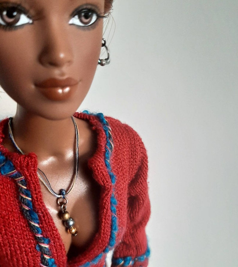 Jewellery SET in Copper and Indigo pendant necklace and earrings for 1:6 and 16 dolls image 5