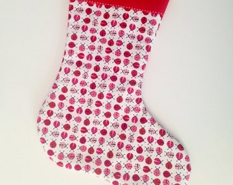 Made to Order - Lady Bug Christmas Stocking with Red Ribbon