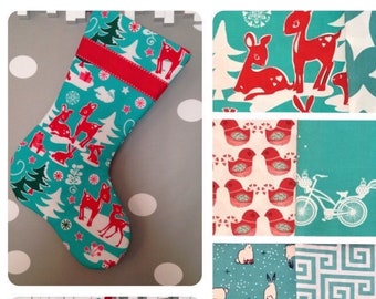 Made to Order - Pick One Modern Christmas Stockings in Teal and Red with Optional Personalization