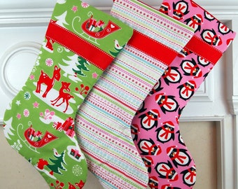 Made to Order - Christmas Stocking, Pick one in Red and Green with Optional Personalization on Ribbon