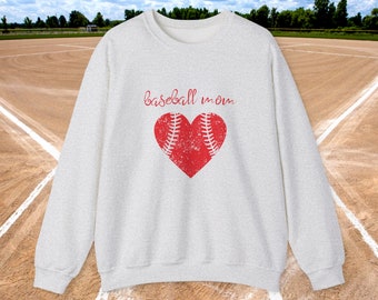 Baseball Mom Heart Graphic Sweatshirt, Long Sleeve Sports Apparel