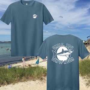 Son Of A Fish Unisex Softstyle Jaws T-Shirt, Beach Clothing, Summer Wear, Great White Shark Shirt, Jaws Merchandise, Gift for Film Fan