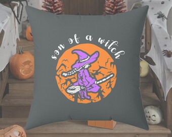Son Of A Witch Spooky Halloween Spun Polyester Square Pillow