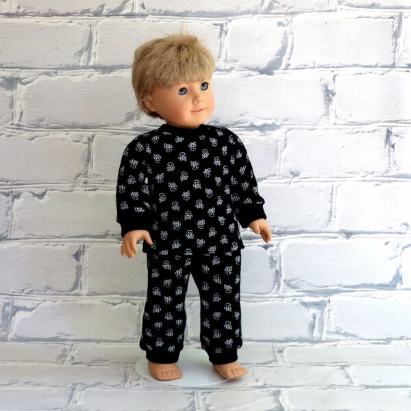 American Boy Doll Skull & Crossbones Pajamas, 18 inch Doll Clothes Thermal Knit PJs
