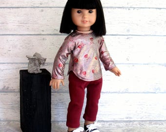Skull and Crossbones Tunic Top with Stretch Leggings fits 18 inch Doll