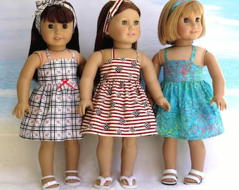 Bandeau Halter Dress with Hair Accessory for 18 inch Doll, You Choose Fabric