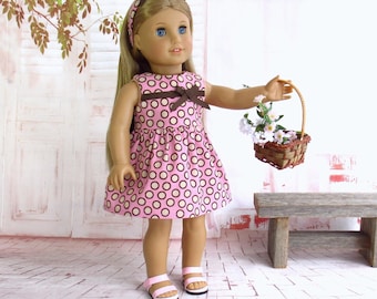 Pink Polka Dot Summer Dress with Matching Headband for 18 inch Doll