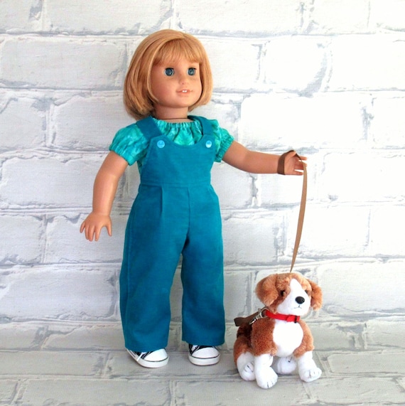Turquoise Corduroy Overalls with Batik Print Shirt for 18 inch Doll
