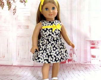 Summer Daisy Dress with Ribbon Hair Tie for 18 inch Doll