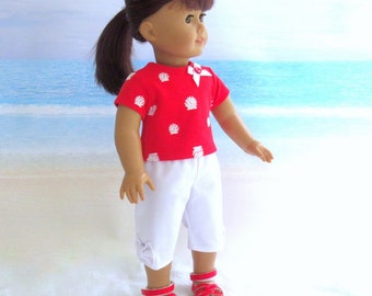 Summer Tee Shirt with Capri Pants, 18 inch Doll Clothes Beach Outfit