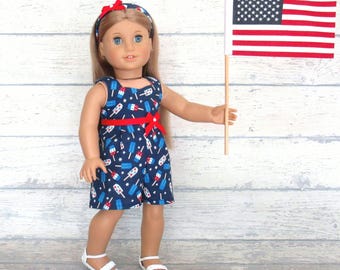 4th of July Doll Romper with Matching Headband for Slender 18 inch Doll
