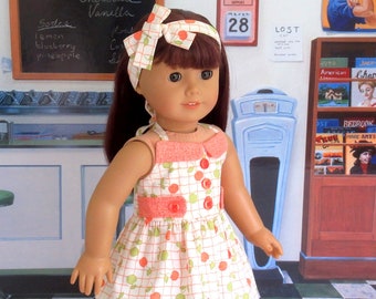 Vintage 1950s Style Halter Dress with Hair Tie, 18 inch Doll Clothes Maryellen Outfit