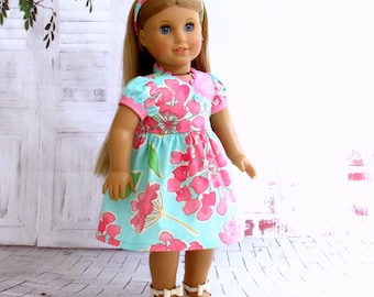 Spring Summer Doll Dress with Matching Headband, 18 inch Doll Clothes Crossbody Dress