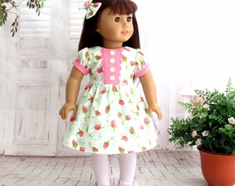 18 inch Doll Clothes Floral Summer Dress with Matching Hairbow