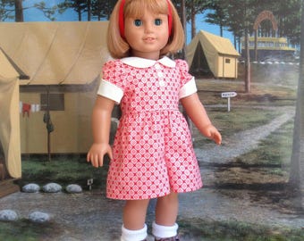 1930s Era Pink Red Romper with Matching Hair Ribbon for 18 inch Doll
