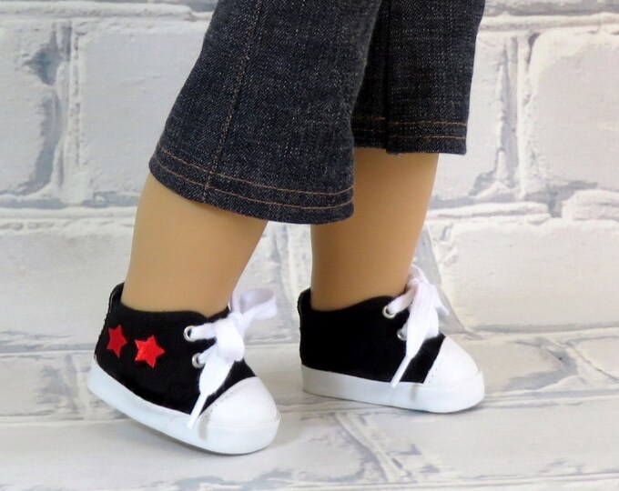 Boy Doll Shoes Black High Tops With Red Stars Black Tennis Etsy