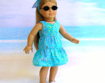 Batik Print Summer Dress with Hair Tie and Sunglasses for 18 inch Doll