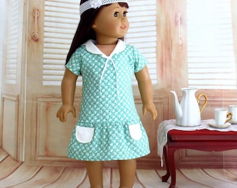 1920s Vintage Era Drop Waist Dress with Floral Headband for 18 inch Doll Claudie
