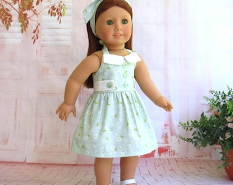 1950s Vintage Era Summer Halter Dress with Hair Tie for 18 inch Doll