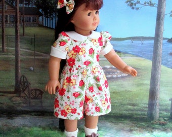 1930s Vintage Era Summer Playsuit with Matching Hair Bow, 18 inch Doll Clothes 1934 Kit Outfit
