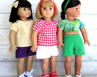Summer Shirt and Shorts for 18 inch Doll, Choose From 9 Sets