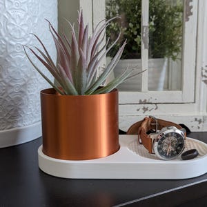 Copper and white self watering plant pot, trinket dish bedside chic multifunctional catch all piece