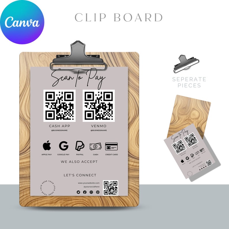Digital Code Insert Scan to Business Pay Payment Card Insert With QR Code - Editable - Etsy