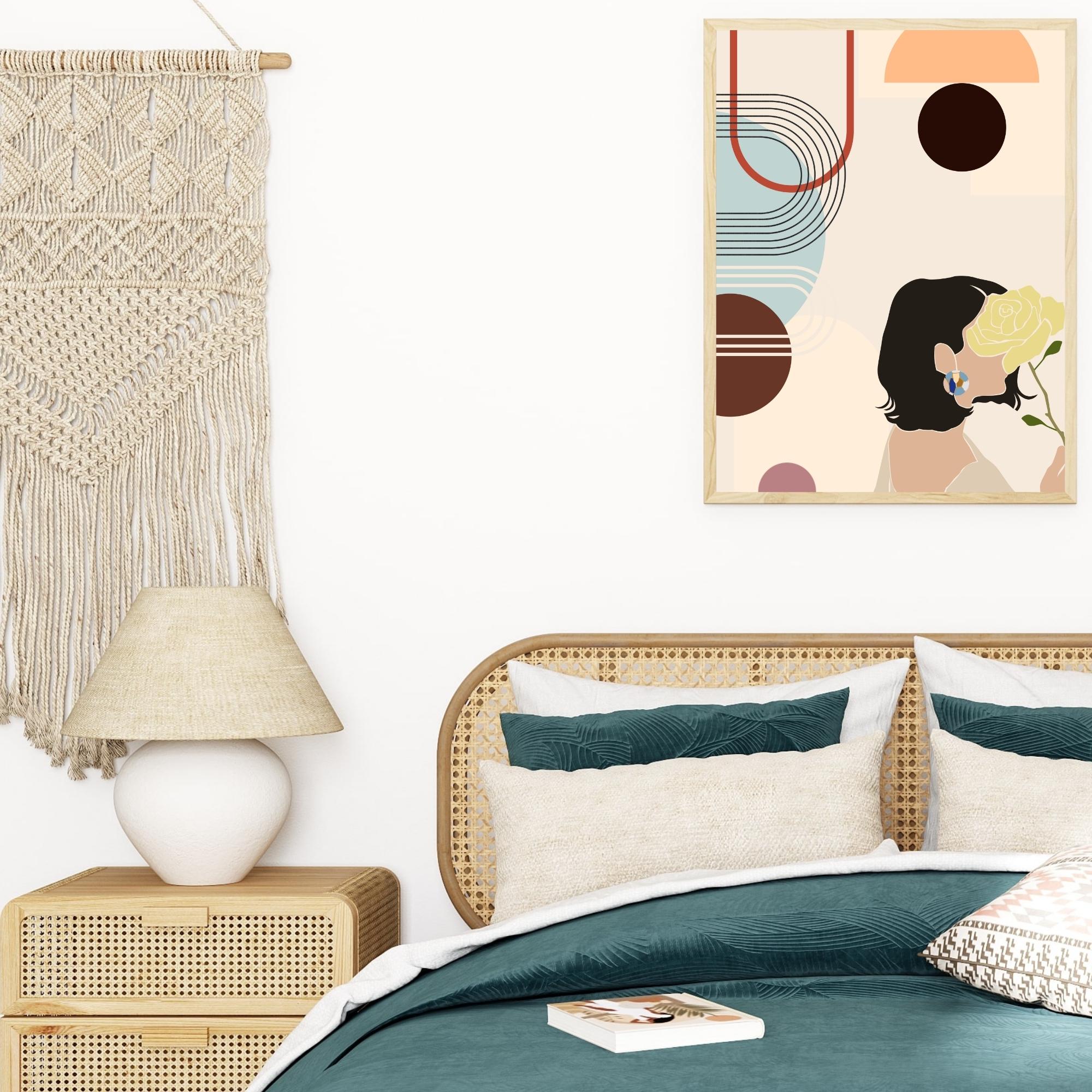 Boho Woman With Floral Wall Art Set Printable Abstract Female Portrait ...