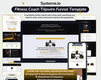 Plantilla de embudo de Systeme.io para entrenadores de fitness: Embudo de captación de clientes listo para usar con curso de redacción publicitaria.