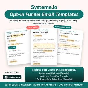 Systeme.io Opt-In Funnel Email Templates, 11 Emails and Setup Course for Coaches