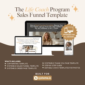 Life Coach Sales Funnel Template: Systeme.io, Canva, and Copywriting Templates (Digital Download)