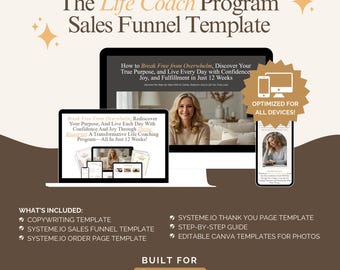 Life Coach Sales Funnel Template: Systeme.io, Canva, and Copywriting Templates (Digital Download)