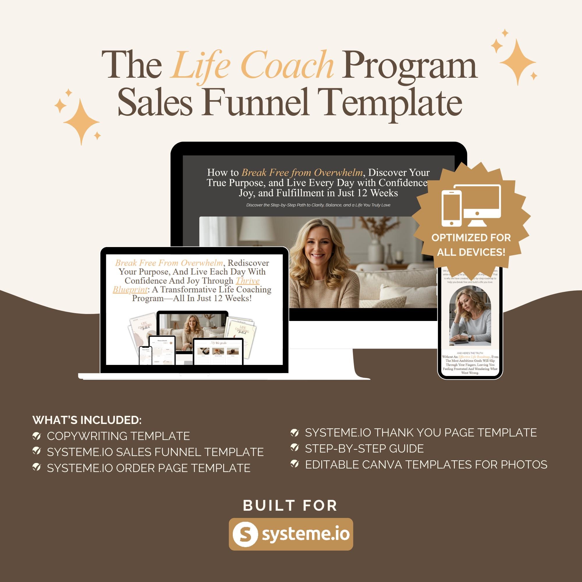 Life Coach Program Designs Life Coach Sales Funnel Template: Systeme.io, Canva, and Copywriting ...