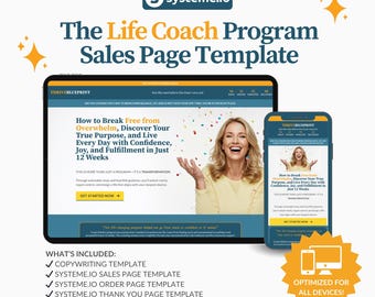 Life Coach Sales Page Template: Systemeio, Canva, Copywriting Templates (Digital Download)
