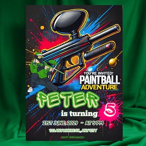 EDITABLE Paintball Birthday Invitation Boy Paintball Party Invite Template Paint Platters Teen Paintballer Instant Download Canva template