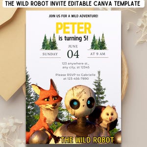 The Robot Birthday Editable Party Invitation, Robot in wild digital template, Canva editable, Printable Kids Invite | Instant Download