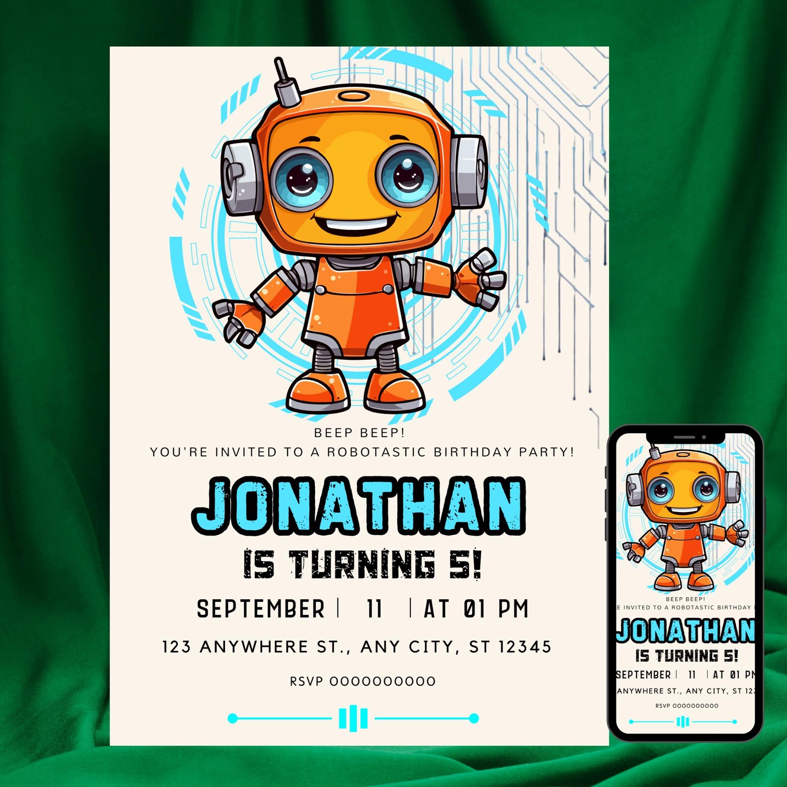 Editable Robot Birthday Party Invitation Template | Digital 5x7 Canva ...