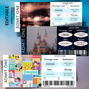 Editierbares Disneyland Ticket, Disneyworld Ticket, editierbares Ticket, Überraschungsgeschenk, druckbares Freizeitpark-Eintrittskarte | sofort download
