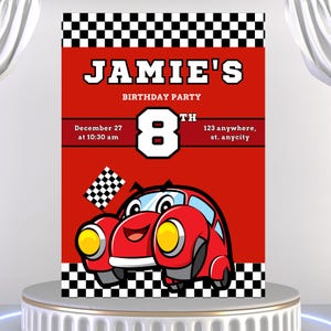 Raceauto verjaardagsuitnodiging vintage verjaardag rode verjaardagsuitnodiging retro raceauto verjaardag bewerkbare digitale download uitnodiging