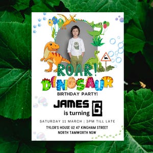 Custom Face Dinosaur Birthday Invitation: Three Rex Party (Digital Download)