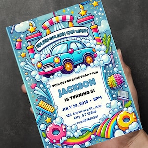 Kids Car Wash Birthday Invitation - Editable Party Invite Template - Fun Car Wash station for Kids Party - Digital Download - Personalized