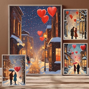 Retro Valentines Day Wall Art Printable, Cozy Valentines Day Art, Valentines Day Painting, Romantic Canvas, Digital Download