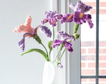 Iris realistic Crochet Flower: Customized Build-your-own bouquet and Table Centerpiece
