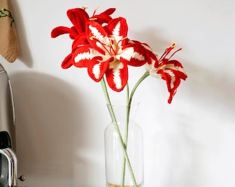 Handmade Crochet Amaryllis Bulb Flower: Realistic Floral Decor for Boho Home, Christmas Flowers