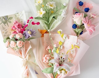 Handmade Crochet Flower Bouquet: Rustic Spring Decor, Everlasting Blooms